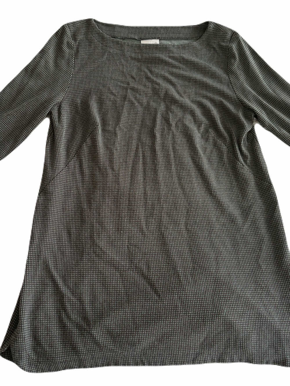 Green & Black Micro-Print Shift Sweater Dress